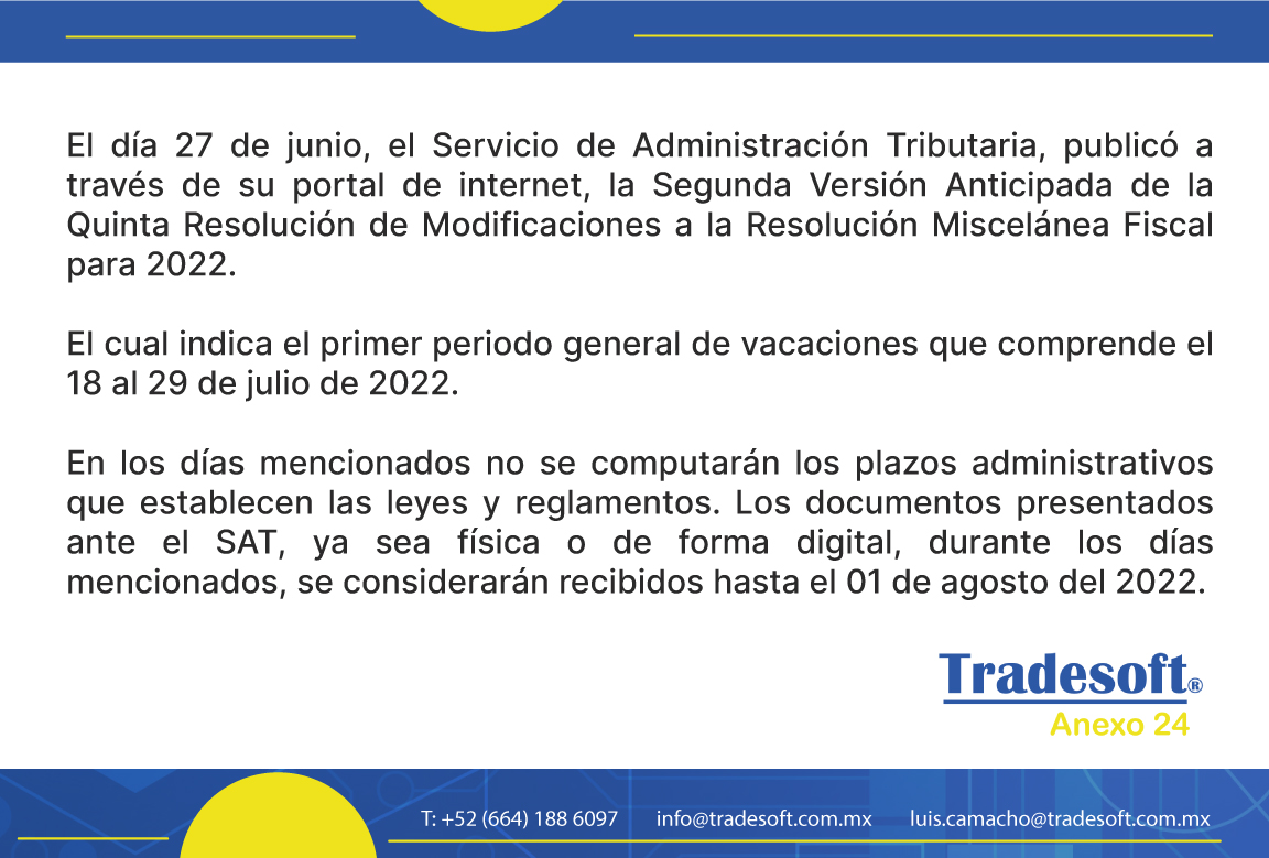 Periodo vacacional del Servicio de Administración Tributaria (SAT